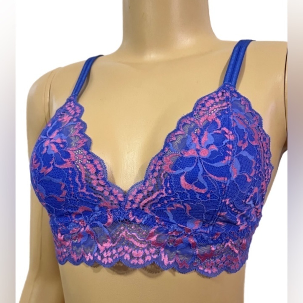 PINK VICTORIA'S SECRET Blue and Pink Lace Bralette Size Medium VGUC